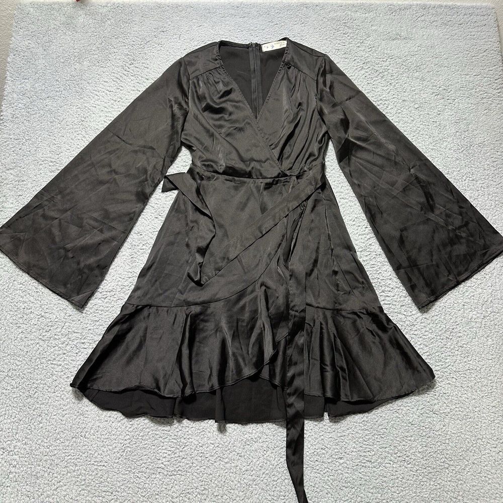 Her Entire Name Says Grace Black Ruffle Puff Sleeve Goth‎ Witchy Dress Women's S